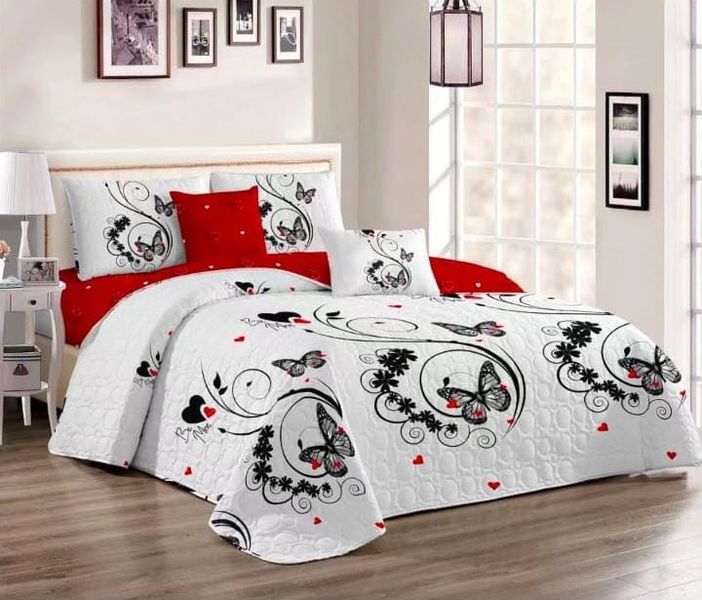 Dream World 5 Piece Butterfly Bedspread Set Queen - White