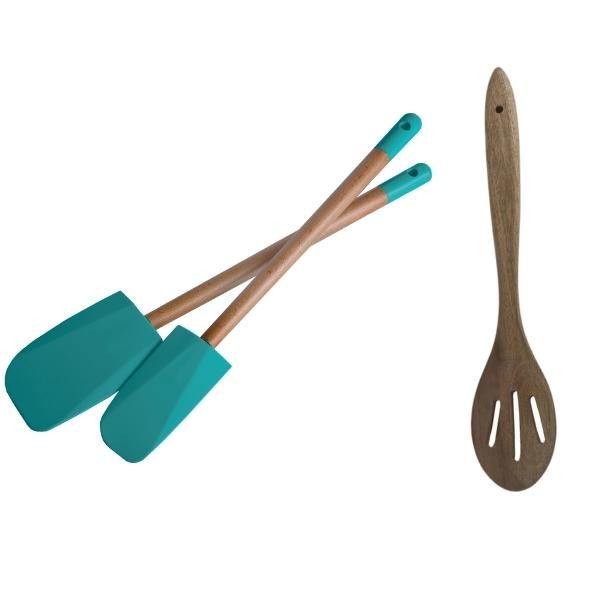 1-5pcs Slotted Spurtle Spatula Sets For Stirring Natural Teak Kitchen Utensil Set Heat Resistant Non Stick Wood Cookware