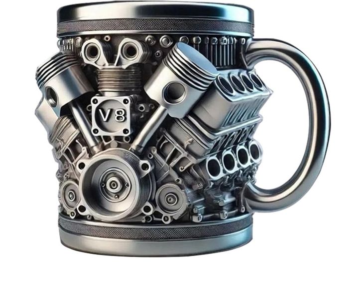 V8 Engine Style Stainless Steel Coffe Mug - Mens Gift