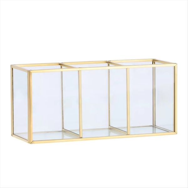 Transparent Glassmakeup Brush Storage Box Gold Cosmetics Container
