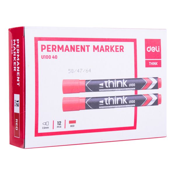 Deli Permanent Marker Bullet Tip: 1.5mm Red box of 12