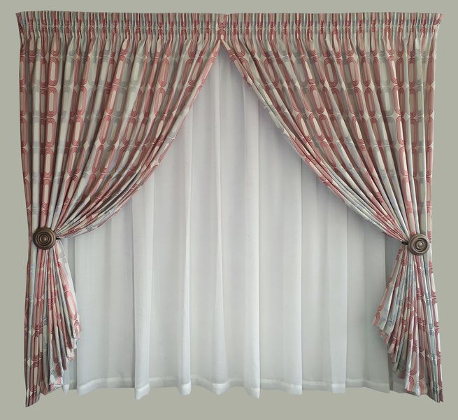 Curtain Set - 5m Crinkle O Maroon + 5m Tiny Dash Voile
