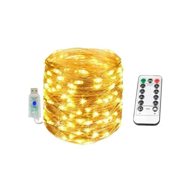 USB Fairy Lights with Remote 20m - 8 Modes, Warm White, For Indoor/Outdoor