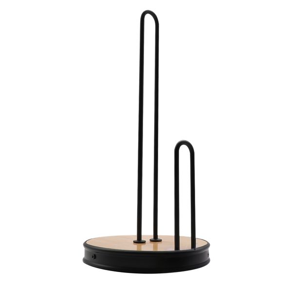 Regent Kitchen Roller Towel Holder Black Wire &amp; Wood, (155mm Diax320mm)