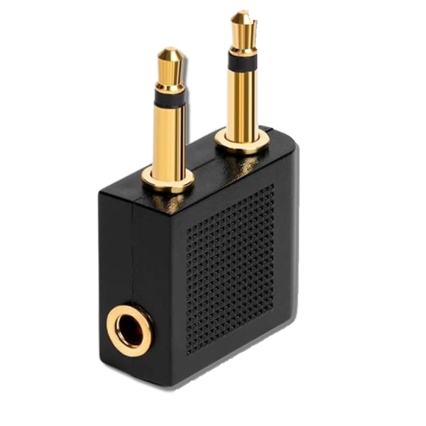 BasicX Airplane Headphone Adapter, 3.5mm Stereo Jack, Dual Plugs - 1 Pack