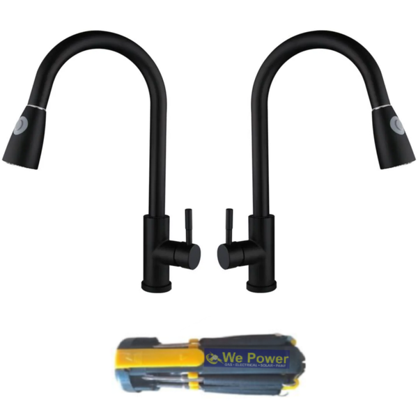 Kitchen Sink Two Black Pull Out Mixer Tap Faucet With Free Screwdriver Set