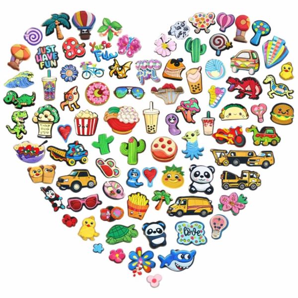 100pcs Shoe Charms Decorations PVC Mixed Removable DIY for Kids Adults