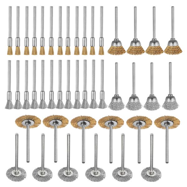 44 Pieces Mini Wire Brush Wheel Cup Brass Steel Set