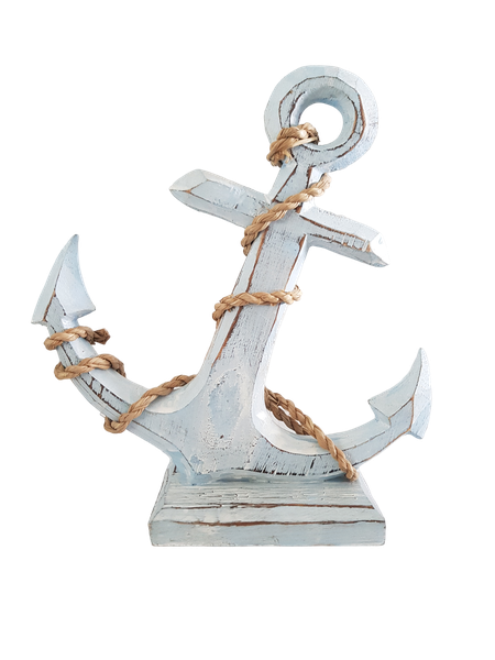 Nautical Beach Theme Slanted Wooden Anchor Blue - 26cm