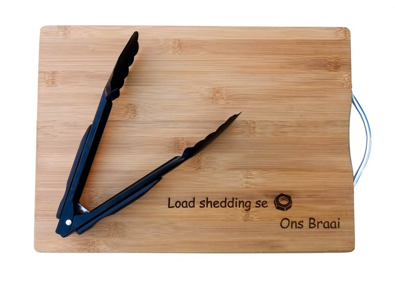 Bamboo Engraved Braai Board and Tong - Afrikaans