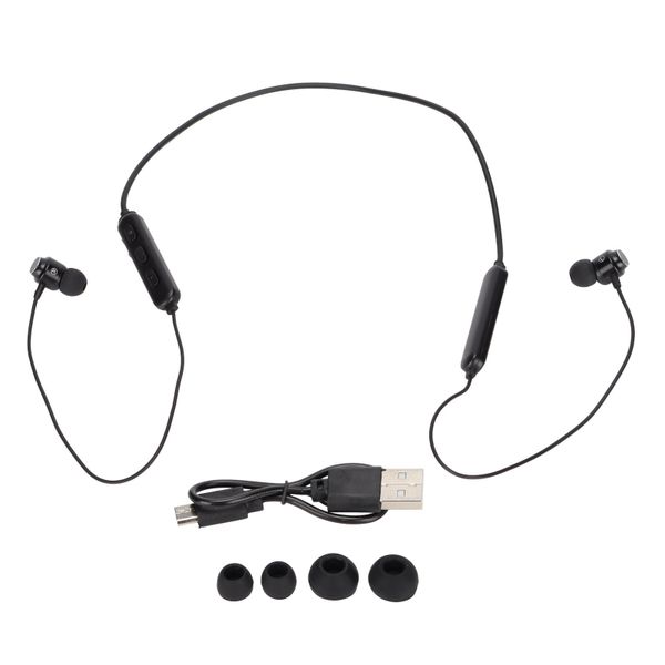 Bluetooth Headset Neck Mounted Wireless Neckband Noise Reduction Black