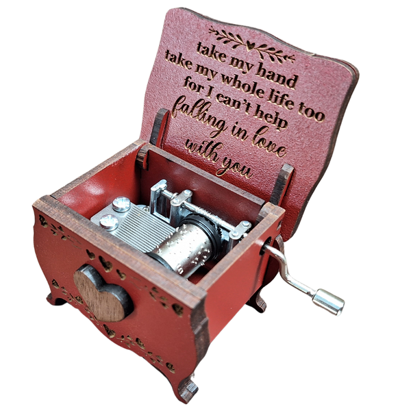 Can't Help Falling in Love Wood Music Box Antique Engraved- Valentine's Day
