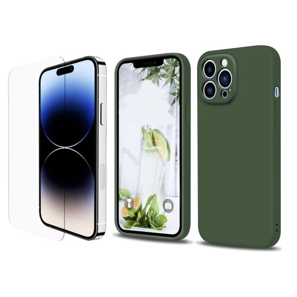 9H Glass + Silicone Protective Cover For Apple iPhone 14 Pro Max