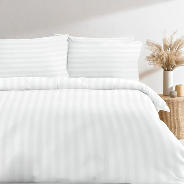 Dreyer Linen Luxury 300TC 100% Cotton Sateen Striped Duvet Cover Set