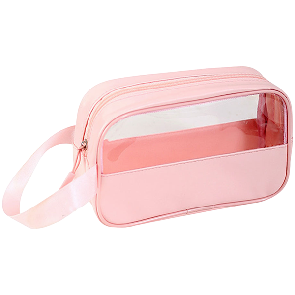 Small - Waterproof - Cosmetic Toiletry Bag - Pink &amp; Clear
