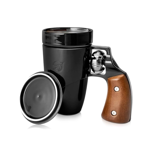 Ceramic Coffee Mug With Revolver Handle, Thermal, Detachable, Black