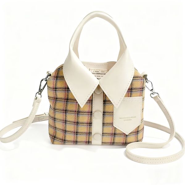 Vintage Plaid Handbag with Shoulder Strap for Women