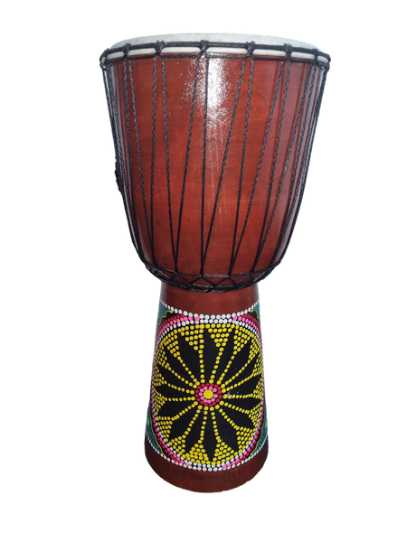 Djembe Drum Hand Painted Yellow Flower Green Dots 27cm x 60cm