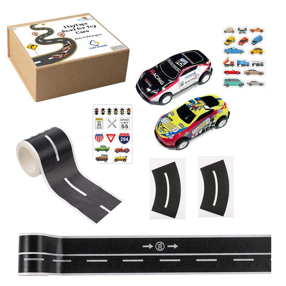 PlayTape Road Tape for Toy Cars - Sticks to Flat Surfaces, No