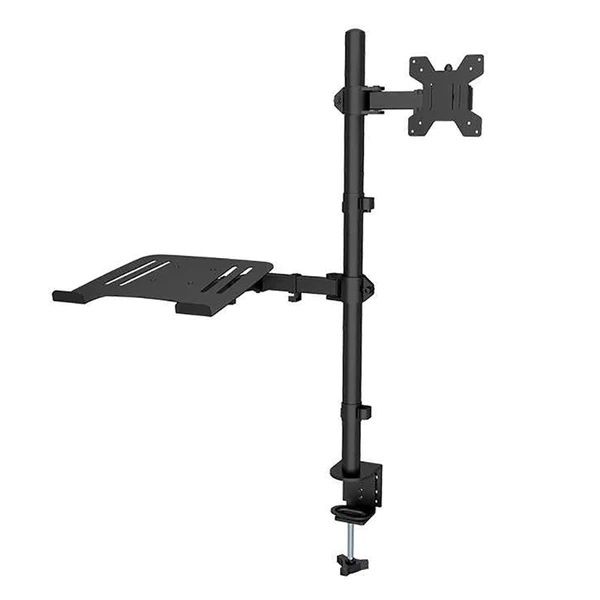 Dual Adjustable LCD Monitor Desk Mount Stand with Extra Laptop Tray