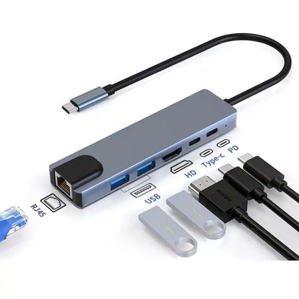 6-in-1 USB-C Hub Adapter with 4K HDMI PD, Card Reader, Universal Compatible