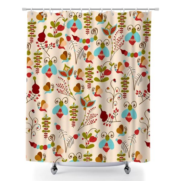 Foliage Print Waterproof Shower Curtain Bathroom Decor with Hook, 180x180cm