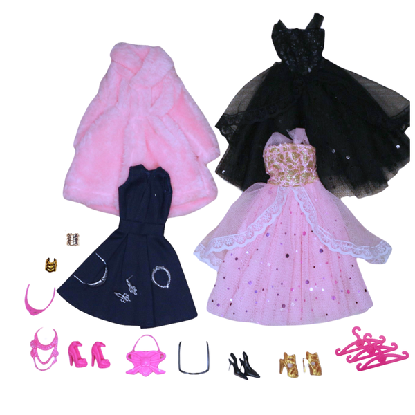 11" Doll Fashion Bundle: Pink, Black, Gold &amp; Silver Wardrobe Expansion