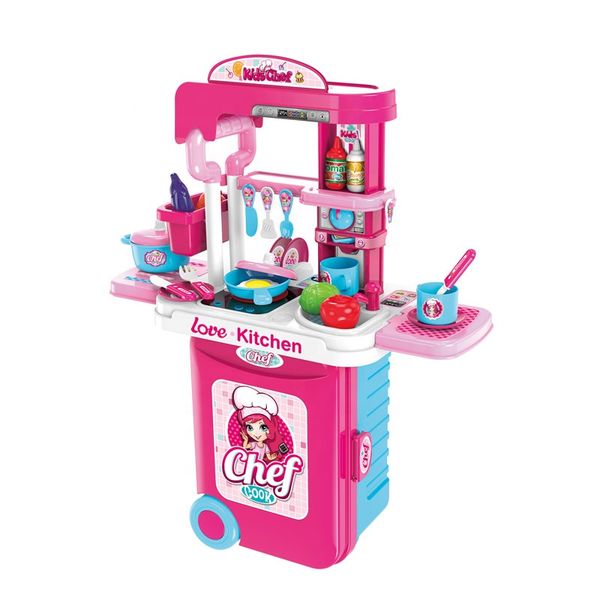 Kitchen Chef Playset Pretend Play in Luggage Trolley - Blue/Orange