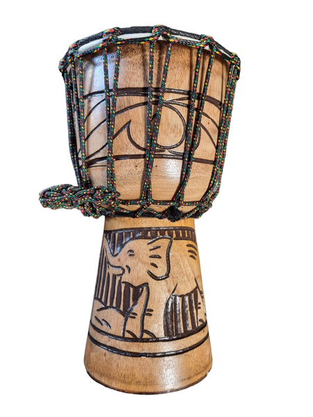 Djembe Wave Pattern Elephant Hand Drum Carved 30cm x 17cm