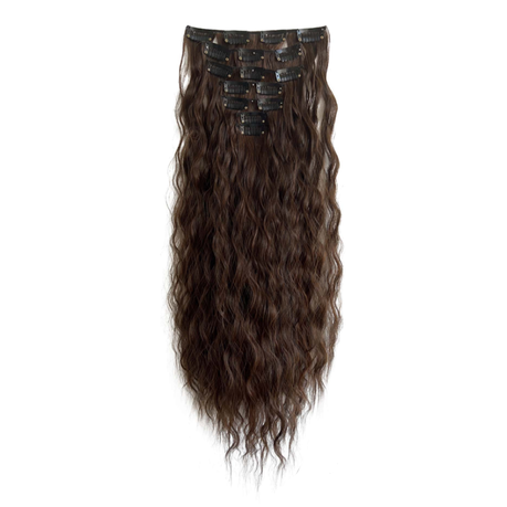 7 Piece 22 Inch Curly Synthetic Hair Extensions Chocolate Brown