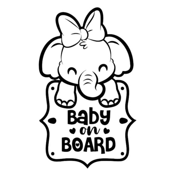 Katz Designs - Baby on Board - White Decal - Girl Elephant