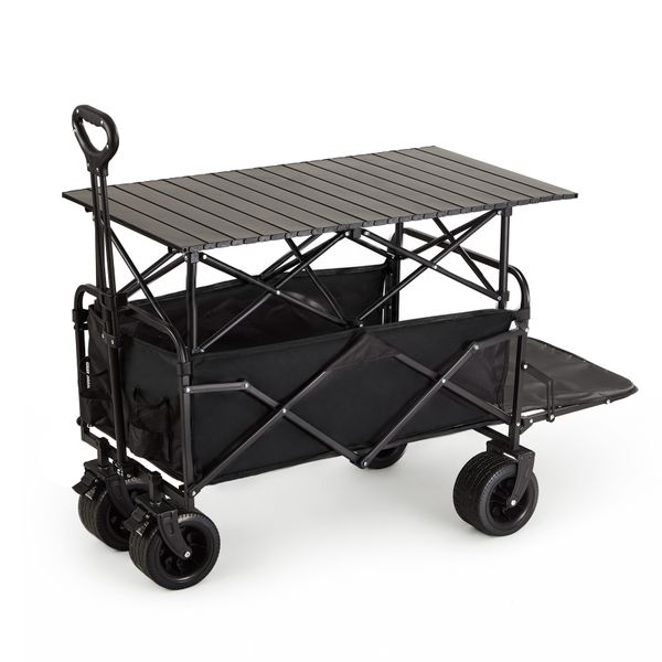 Chenshia Folding Camping Wagon90×50cm Double Brake Cart with Roll-Top Table
