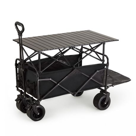 Chenshia Folding Camping Wagon90×50cm Double Brake Cart with Roll-Top Table Image