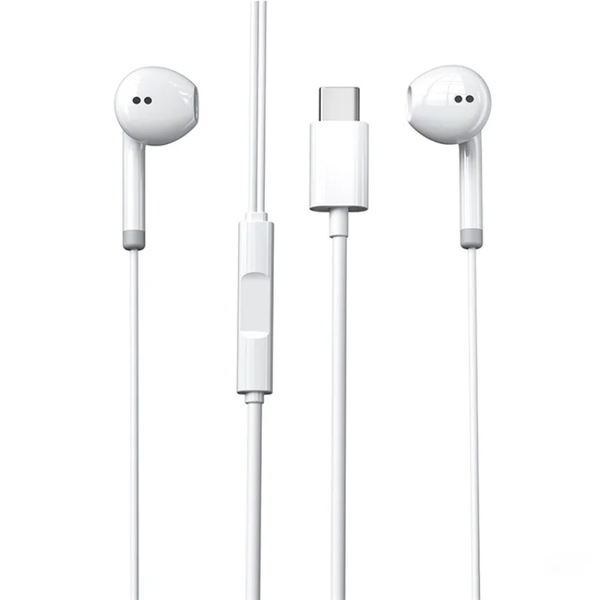 Type-C Wired Earphones with Stereo Sound &amp; Wire Control - White