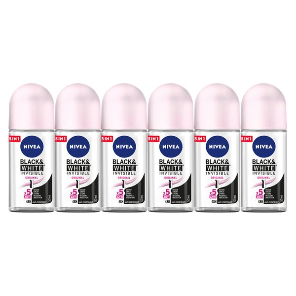 NIVEA Black &amp; White Invisible Original Anti-perspirant Roll-on Deo, 6x50ml