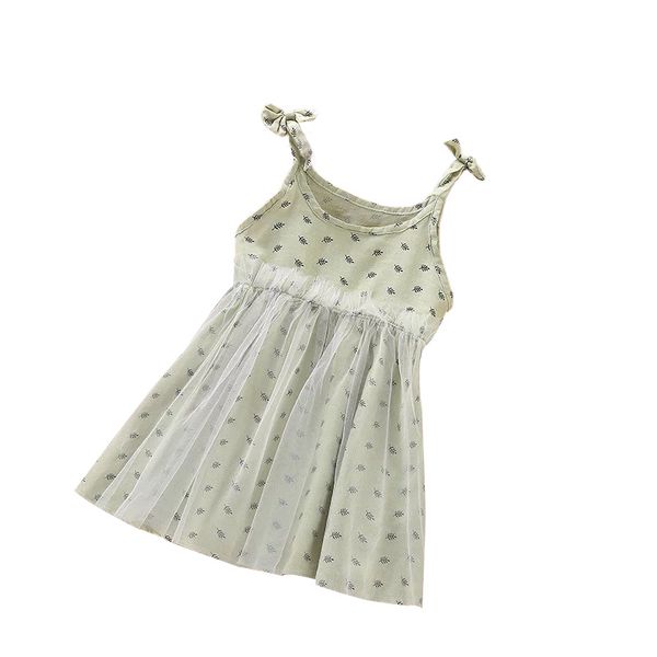 Fun Summer Girls Dress with Tulle Overlay - Green