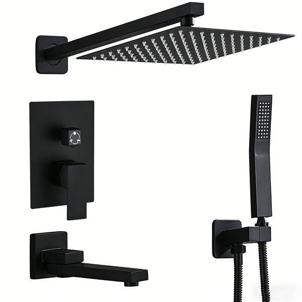 25cm Square Brass Shower Heads Handheld Shower Head Fixtures, Mixer Valve