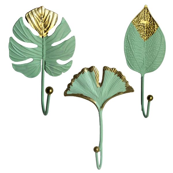 DIY - Decorative Palm Leaf Iron Wall Hook Hangers - Set of 3