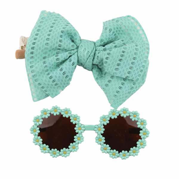 Kids Daisy Frame Sunglasses &amp; Bow Hairband Set -Fashion Accessories , Girls