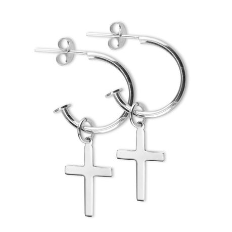 925 Sterling Silver Pretty Women Hoop Earring With Cross 20mm Image