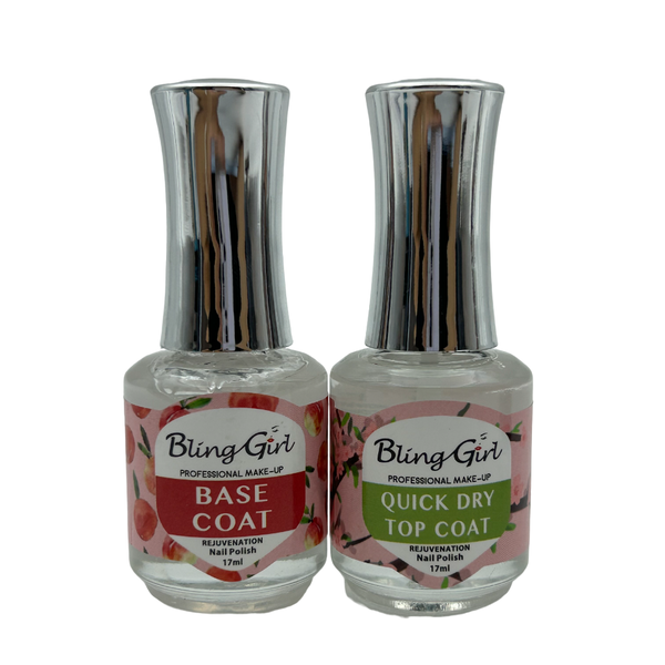 Bling girl nail polish quick dry top coat and base coat set of 2