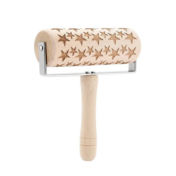 Wooden Star Pattern Embossed Rolling Pin