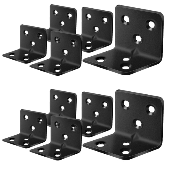 10pcs Black 90-Degree L-Brackets for Heavy-Duty Furniture Corner Supports