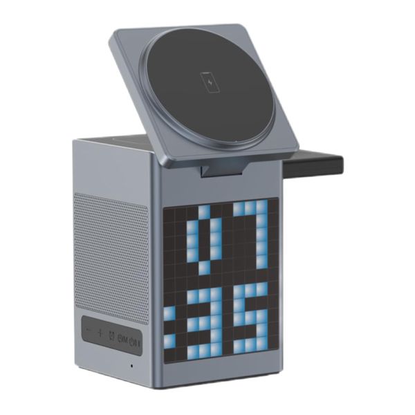 Pixel Animation Fast Charging Cube Station with Speaker - Silver
