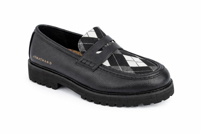 Jonathan D Men Black Slip-On Loafer With Argyle Detailing