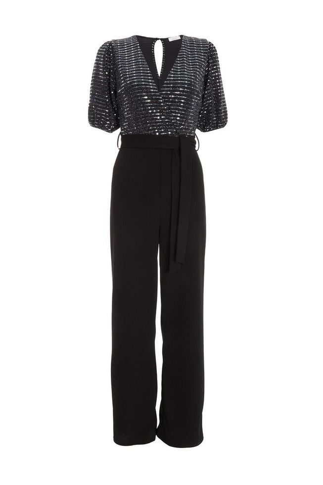 Quiz Ladies - Grey Sequin Contrast Wrap Palazzo Jumpsuit | Shop Today ...