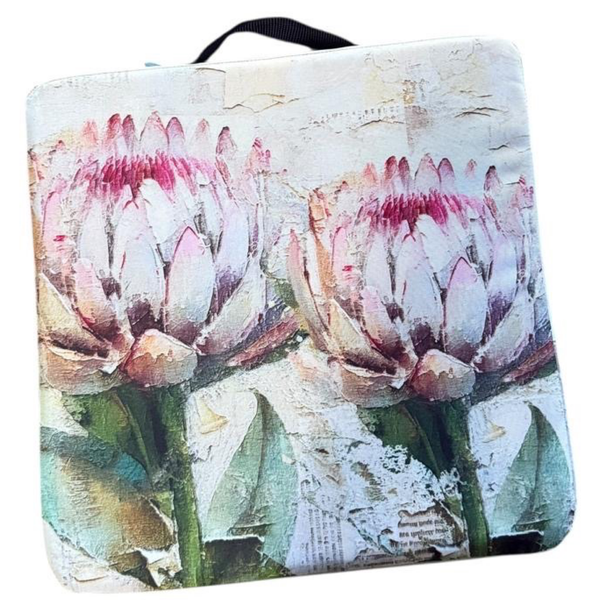 Outdoor Stadium Cushion - Gradiant Pink &amp; White Protea
