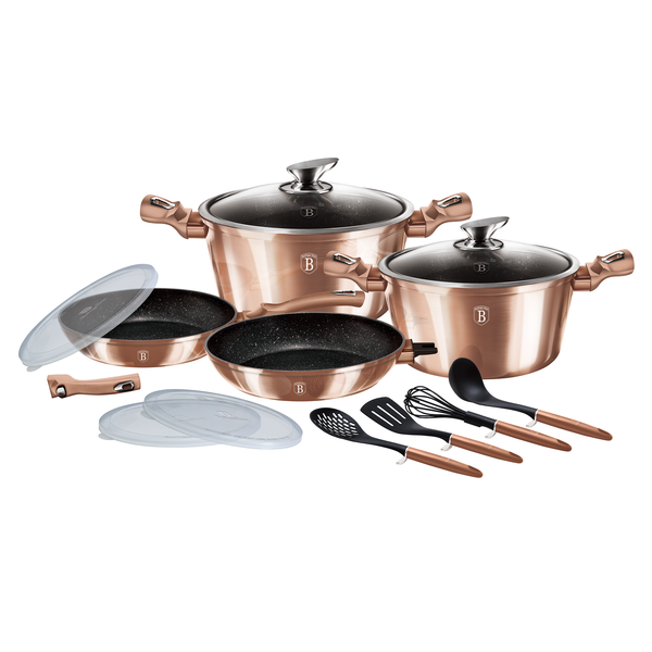 Berlinger Haus 13-Piece Marble Coating Smart Lid Cookware Set - Rose Gold
