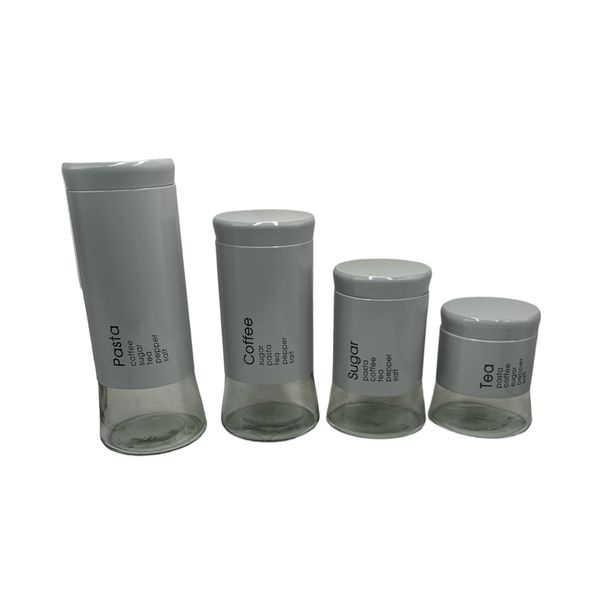 Cannister With Writing Glass/Stainless Streel - 4 Piece Set
