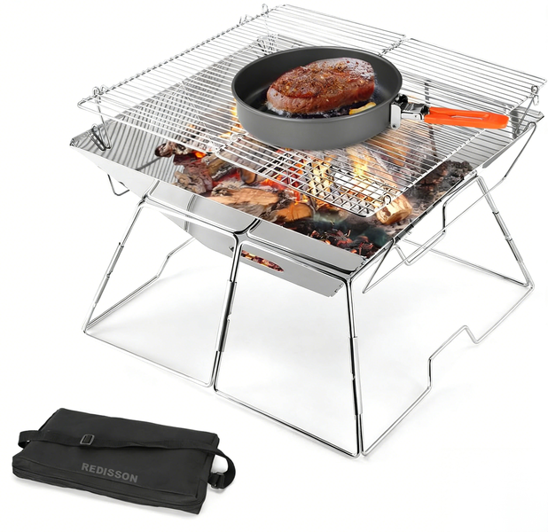 Foldable Fire Pit with Grill for Camping with Campfire Grill &amp; Tote Bag